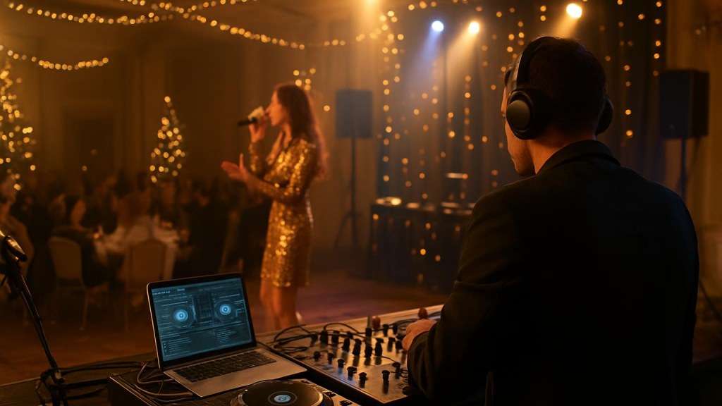 DJ o cantante in una sala eventi per Capodanno